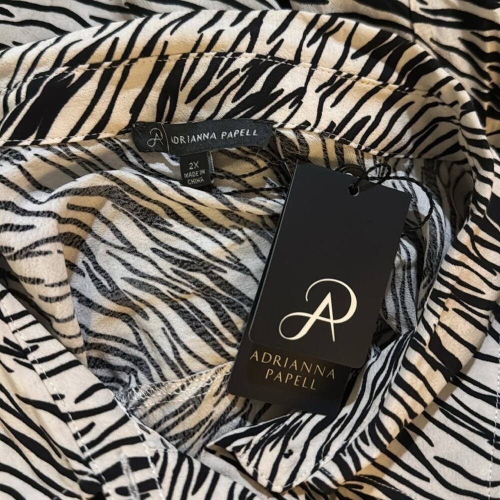 Adrianna Papell Printed Soft Crepe Woven Button Front Top - Zebra Size 2X - Picture 6 of 6